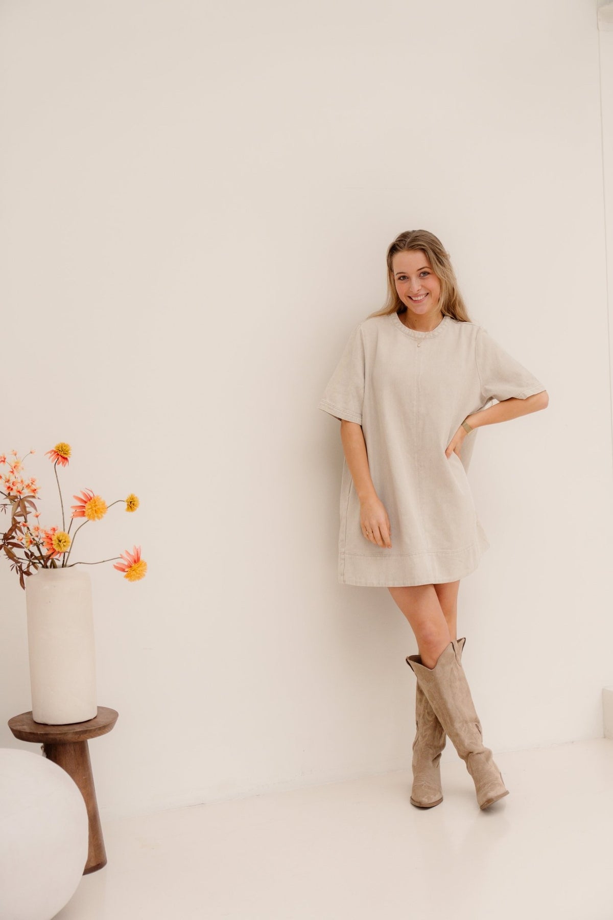 Julia denim dress beige - Bij Keesje - Bij Keesje - Jurk