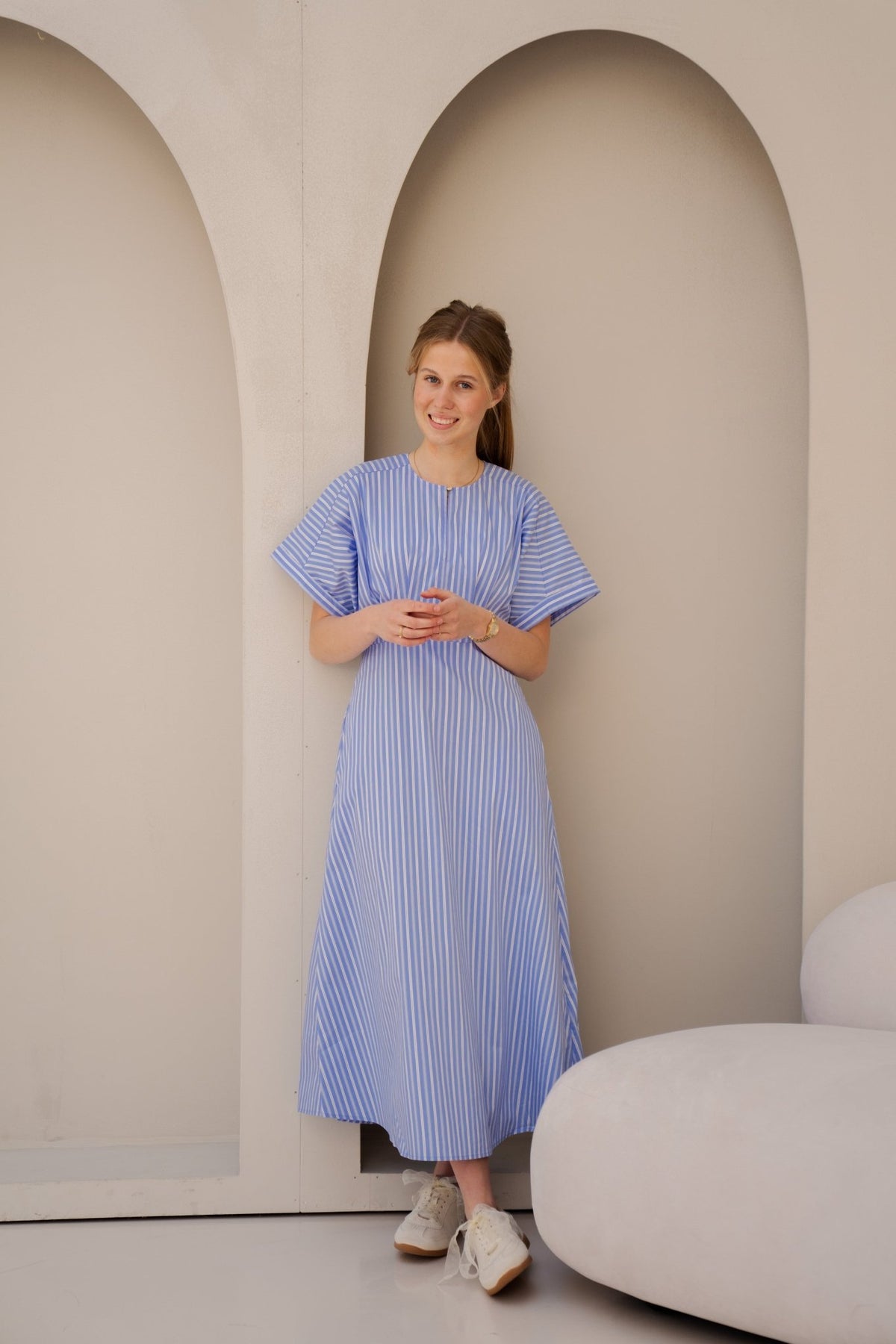 KaioCC stripe dress pale blue - Bij Keesje - Co'couture - Jurk