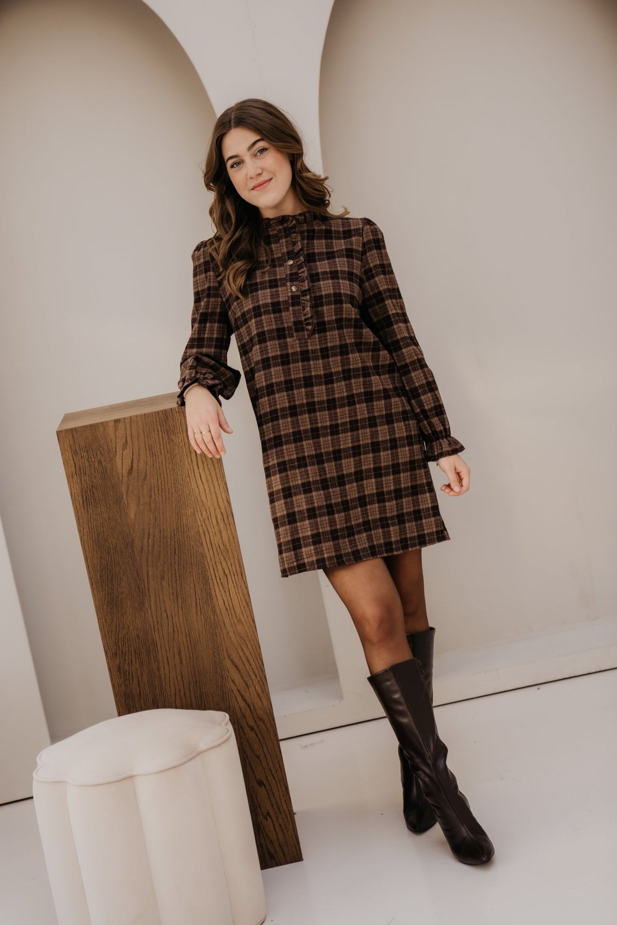 Karin check dress brown - Bij Keesje - Bij Keesje - Jurk