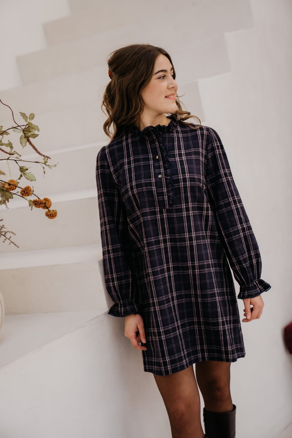 Karin check dress darkblue - Bij Keesje - Bij Keesje - Jurk