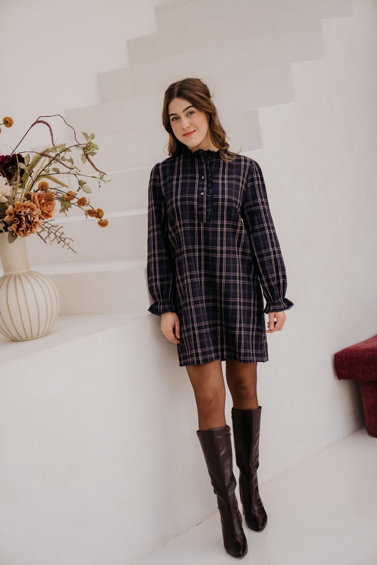 Karin check dress darkblue - Bij Keesje - Bij Keesje - Jurk