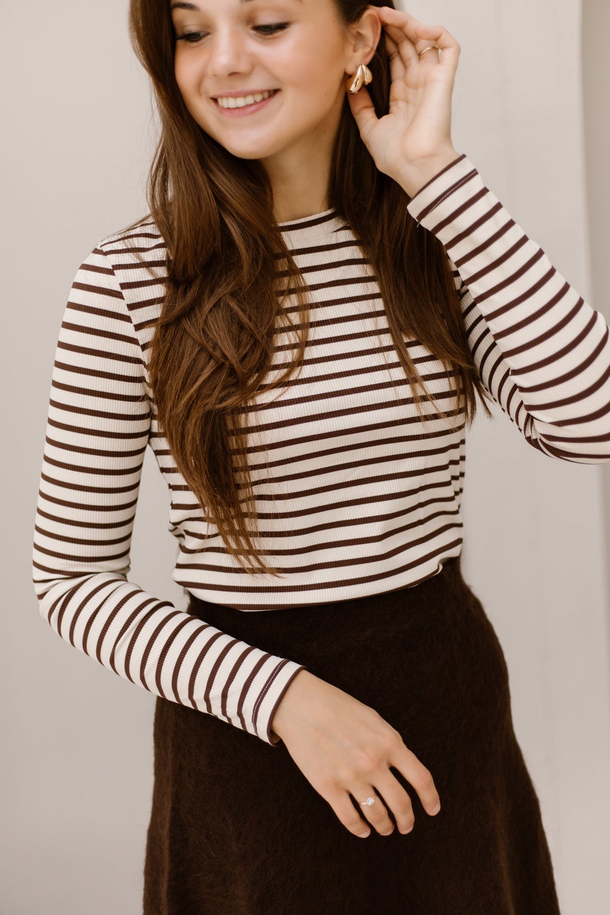 Karlijn Striped Tee Beige Brown - Bij Keesje - Bij Keesje - Top