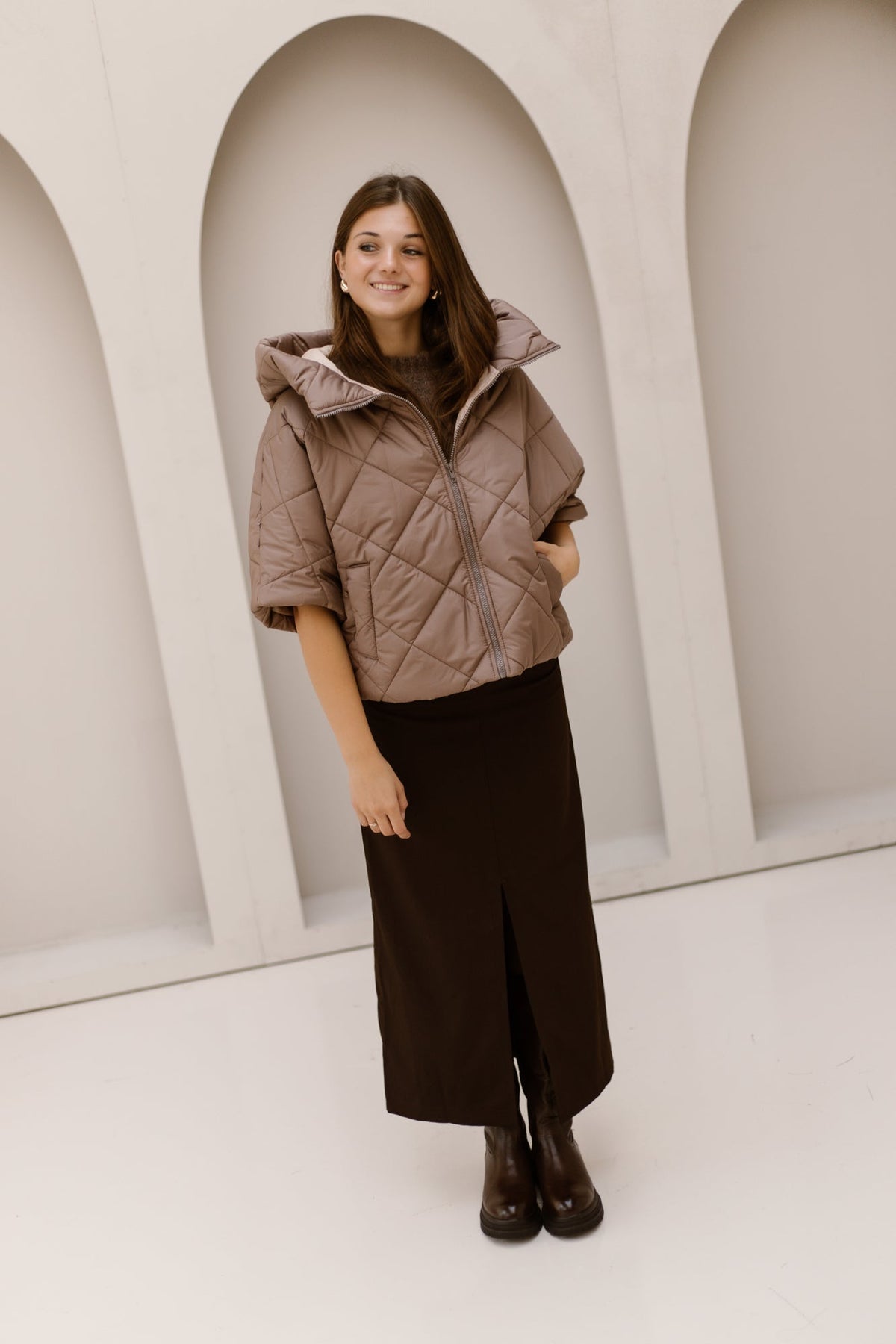 Karo bodywarmer taupe - Bij Keesje - Bij Keesje - Gilet