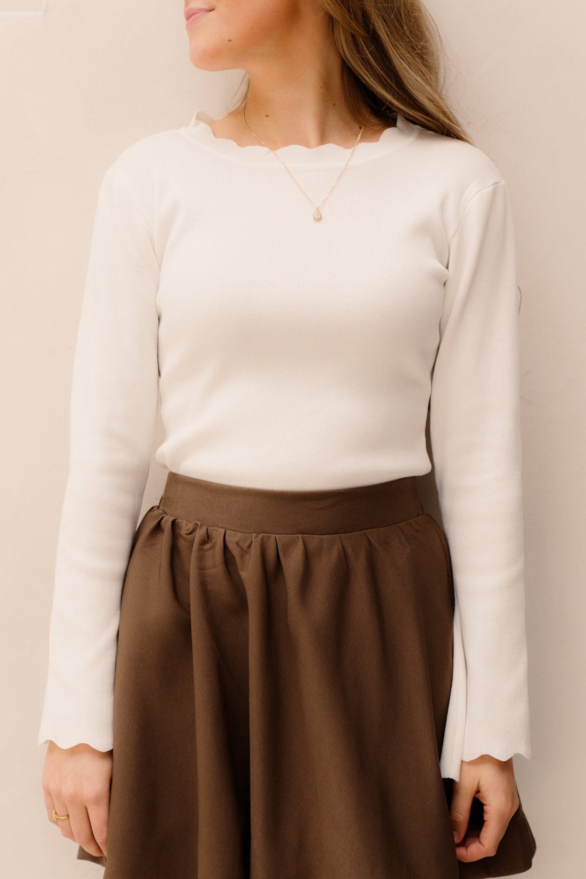 Karteltop lange mouw wit - Bij Keesje - Bij Keesje - Top