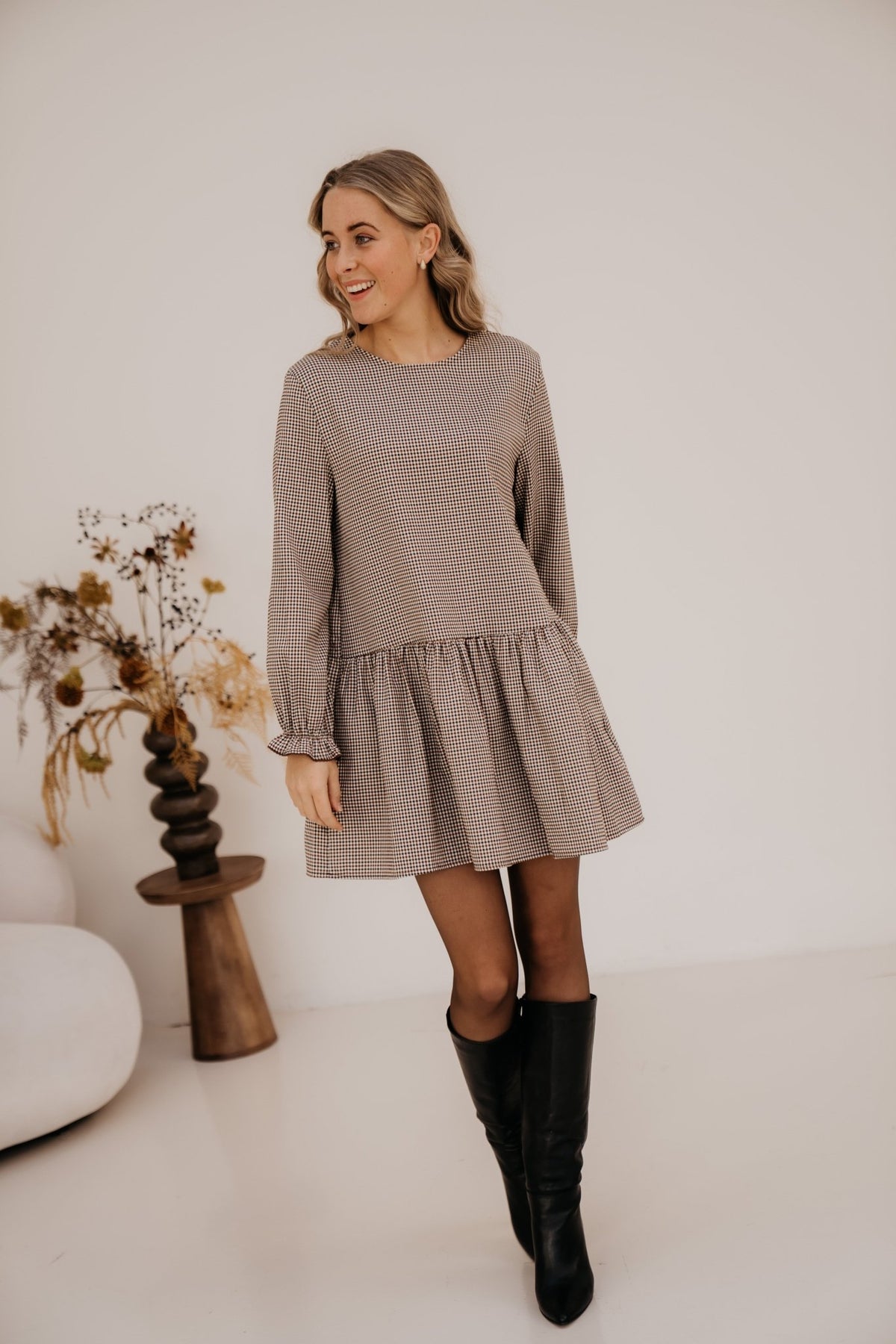 Katy check dress bordeaux - Bij Keesje - Bij Keesje - Jurk