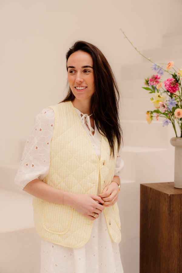 Kelly ruit gilet geel - Bij Keesje - Bij Keesje - Gilet