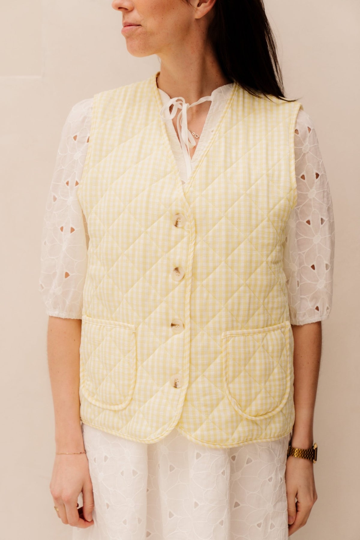 Kelly ruit gilet geel - Bij Keesje - Bij Keesje - Gilet