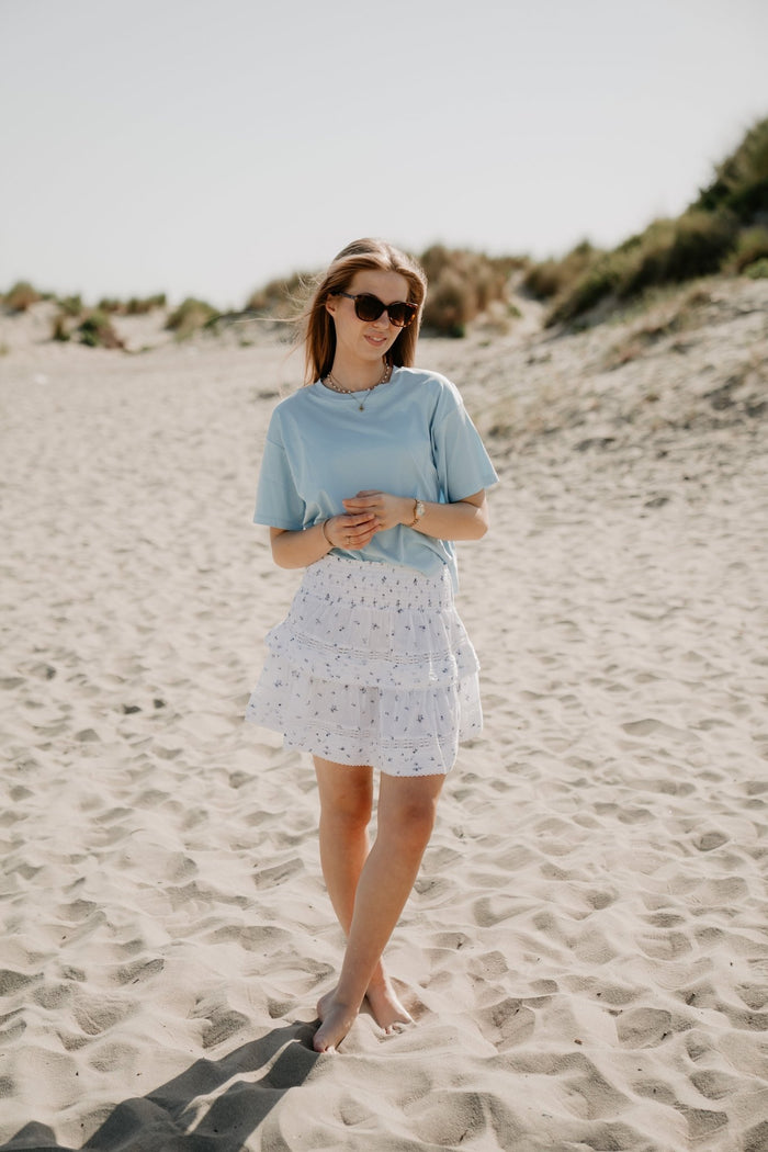 Kenia flower dobby skirt blue flower - Bij Keesje - Neo Noir - Rok