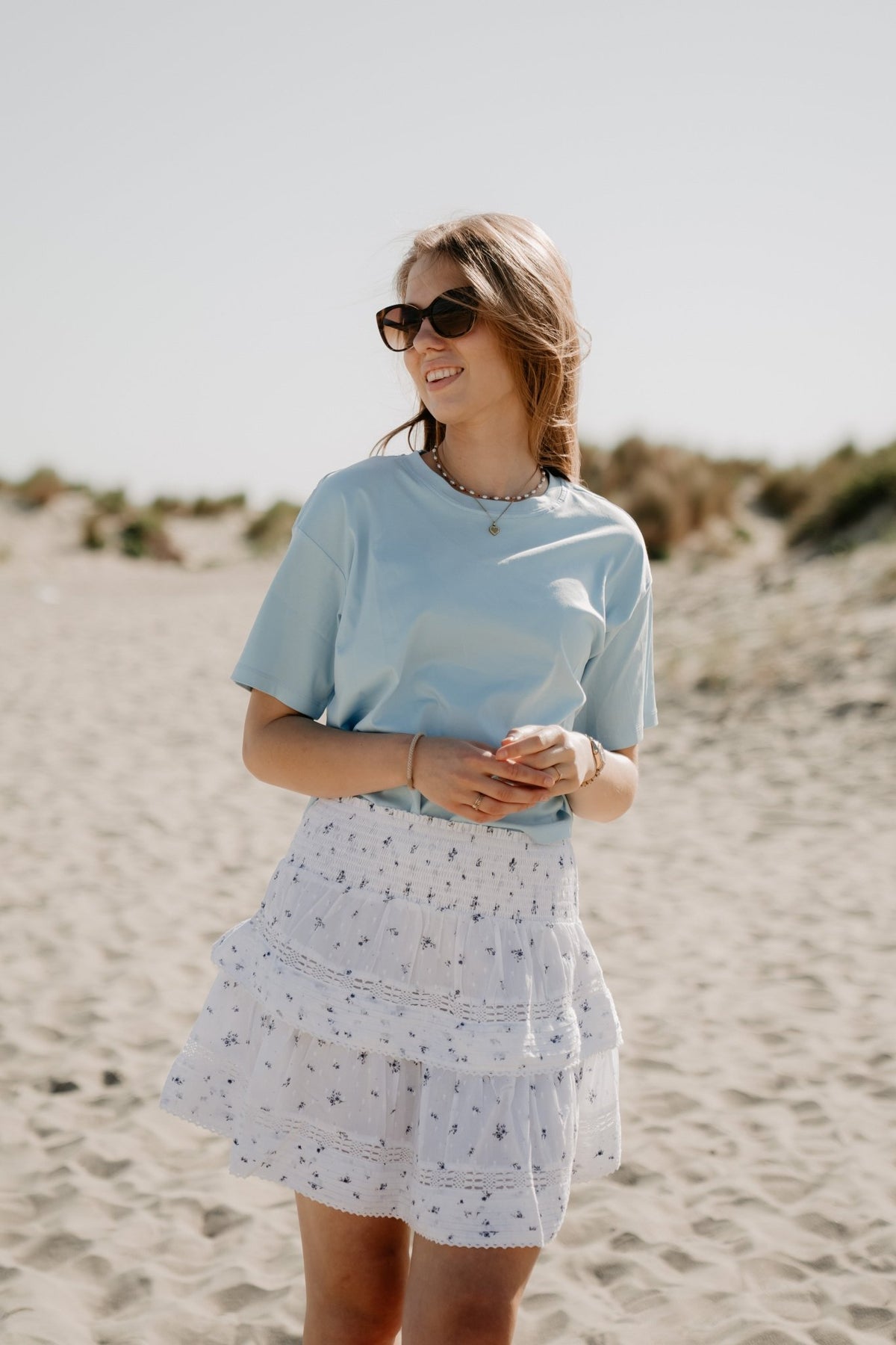 Kenia flower dobby skirt blue flower - Bij Keesje - Neo Noir - Rok