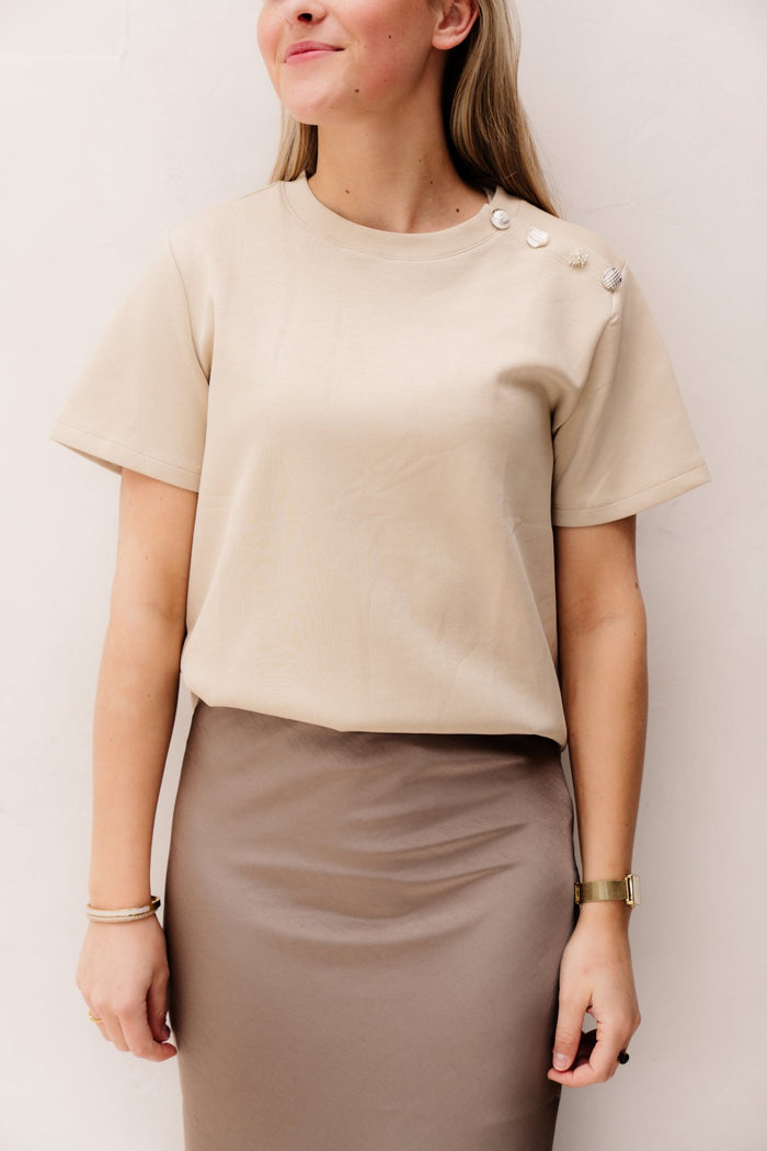 Kenza knoop top beige - Bij Keesje - Bij Keesje - top