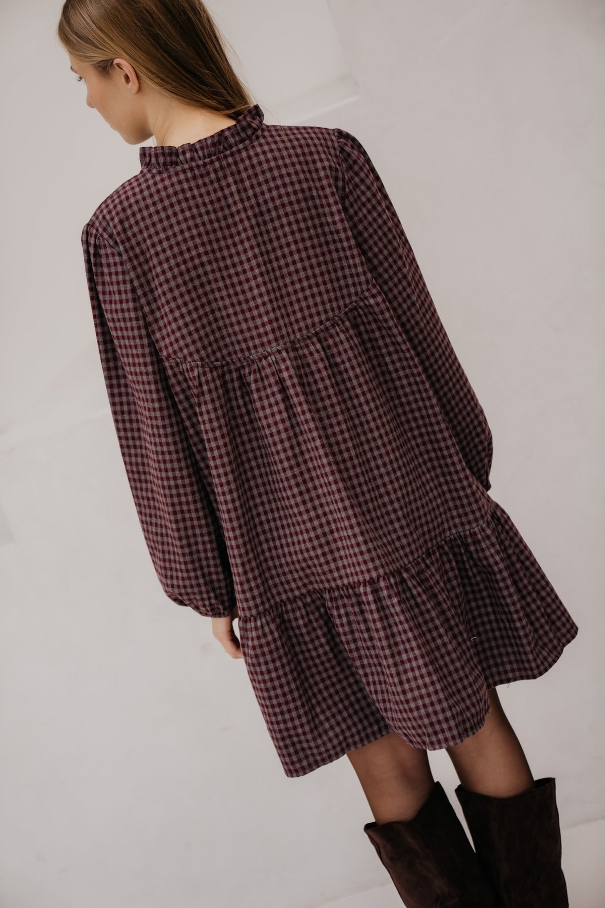 Kikki check dress bordeaux - Bij Keesje - Bij Keesje - Jurk