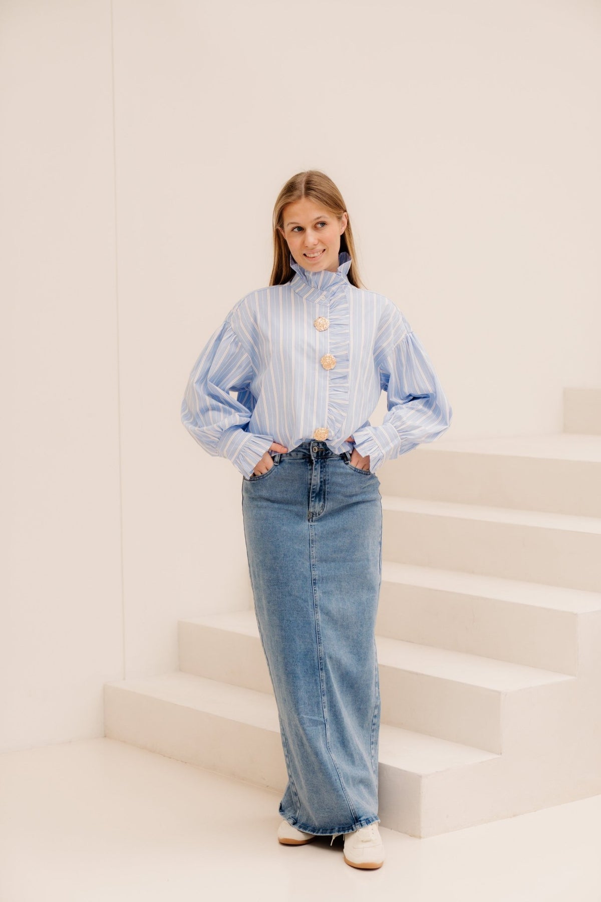 Kirsta Blouse Blauw/wit - Bij Keesje - Bij Keesje - Blouse
