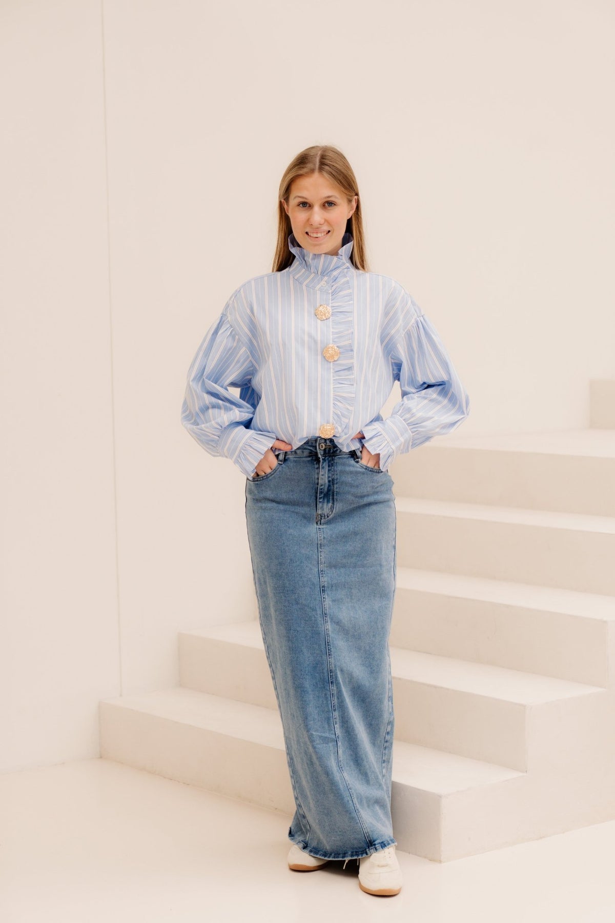 Kirsta Blouse Blauw/wit - Bij Keesje - Bij Keesje - Blouse