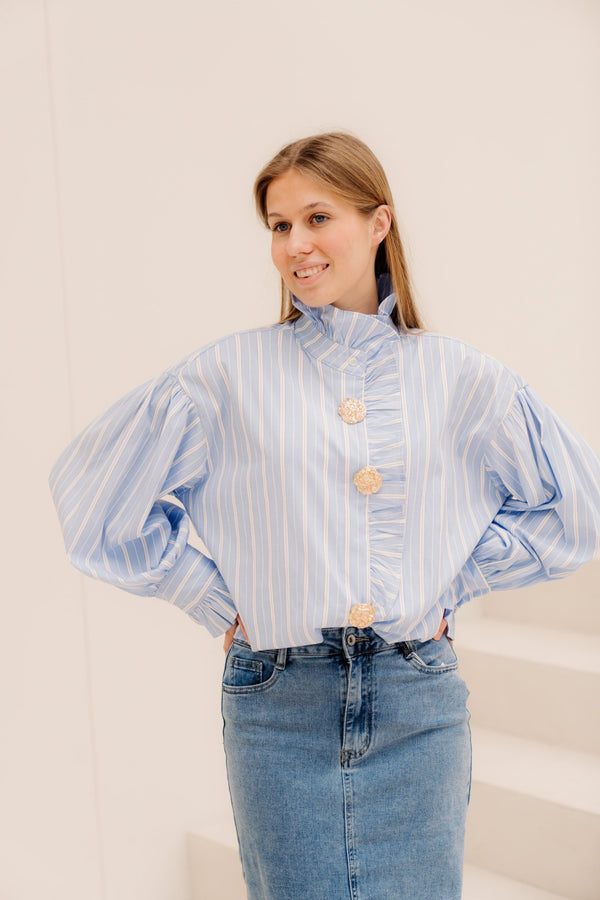 Kirsta Blouse Blauw/wit - Bij Keesje - Bij Keesje - Blouse