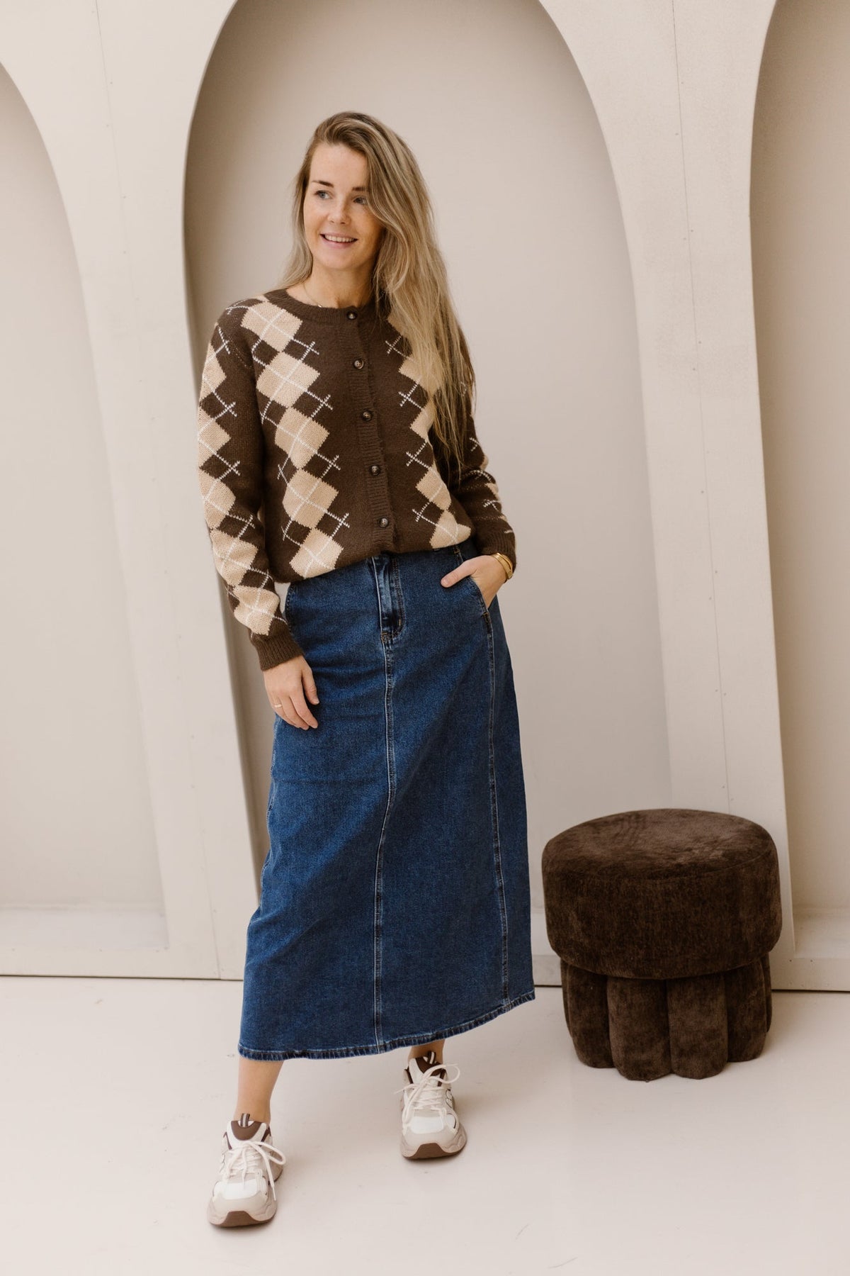 Kirsten Geruit Vest Bruin-Beige - Bij Keesje - Bij Keesje - Vest