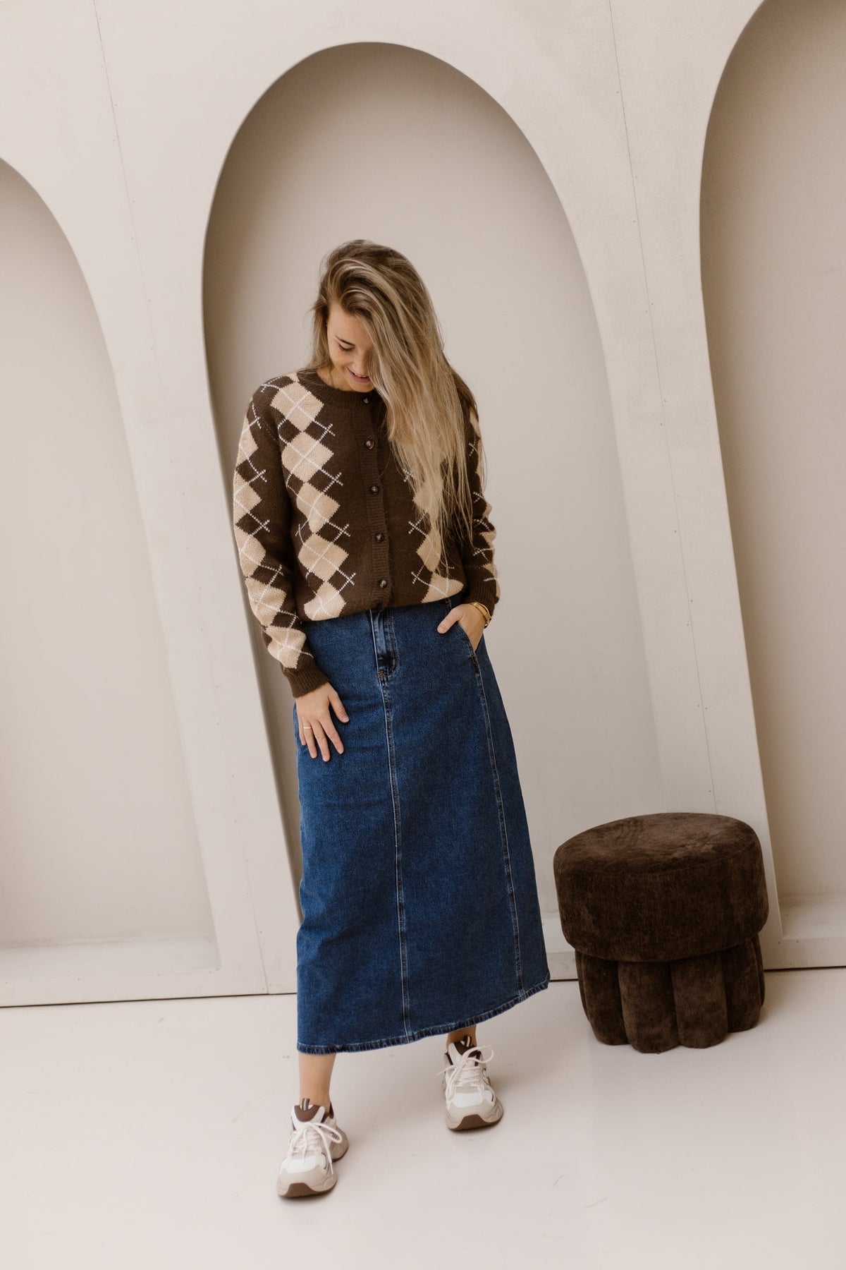 Kirsten Geruit Vest Bruin-Beige - Bij Keesje - Bij Keesje - Vest