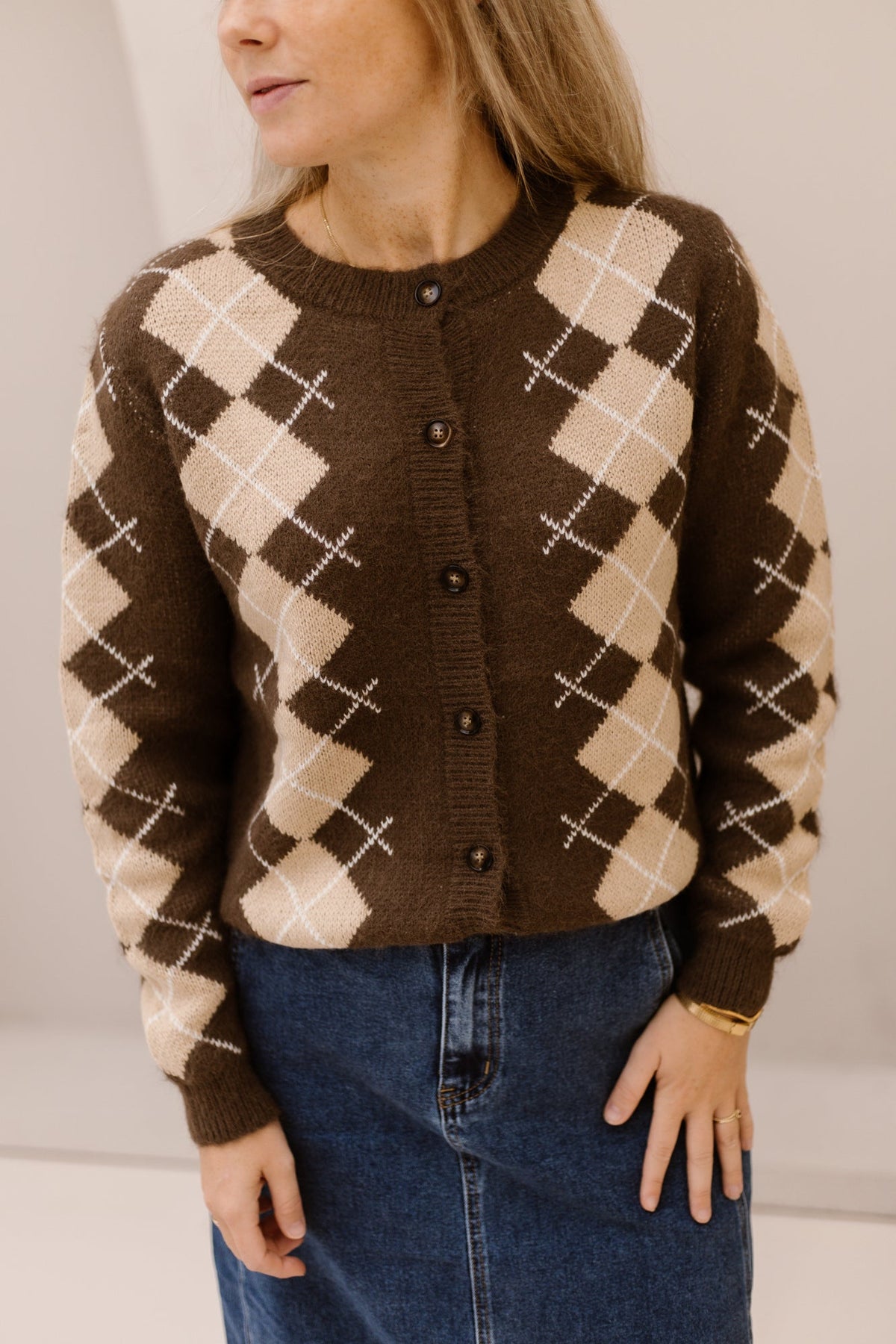 Kirsten Geruit Vest Bruin-Beige - Bij Keesje - Bij Keesje - Vest