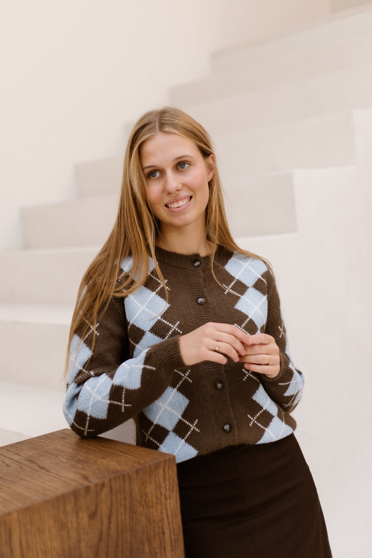 Kirsten Geruit Vest Bruin-Blauw - Bij Keesje - Bij Keesje - Vest