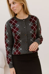 Kirsten Geruit Vest Grijs-Bordeaux