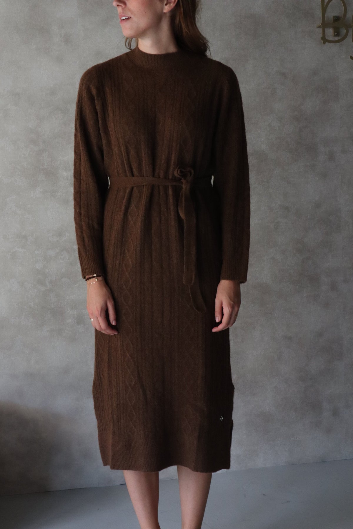 Knit dress brown SL - Bij Keesje