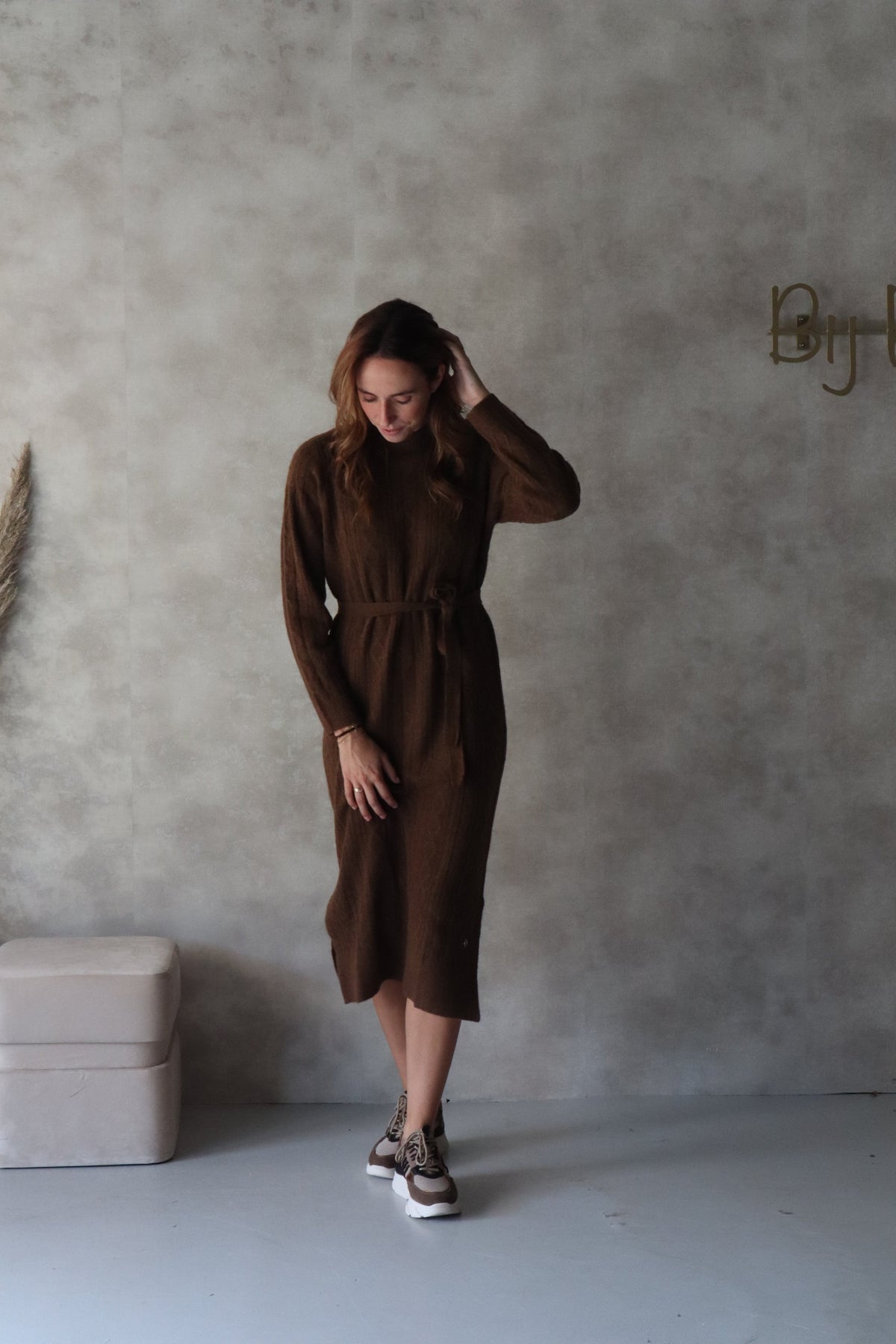 Knit dress brown SL - Bij Keesje