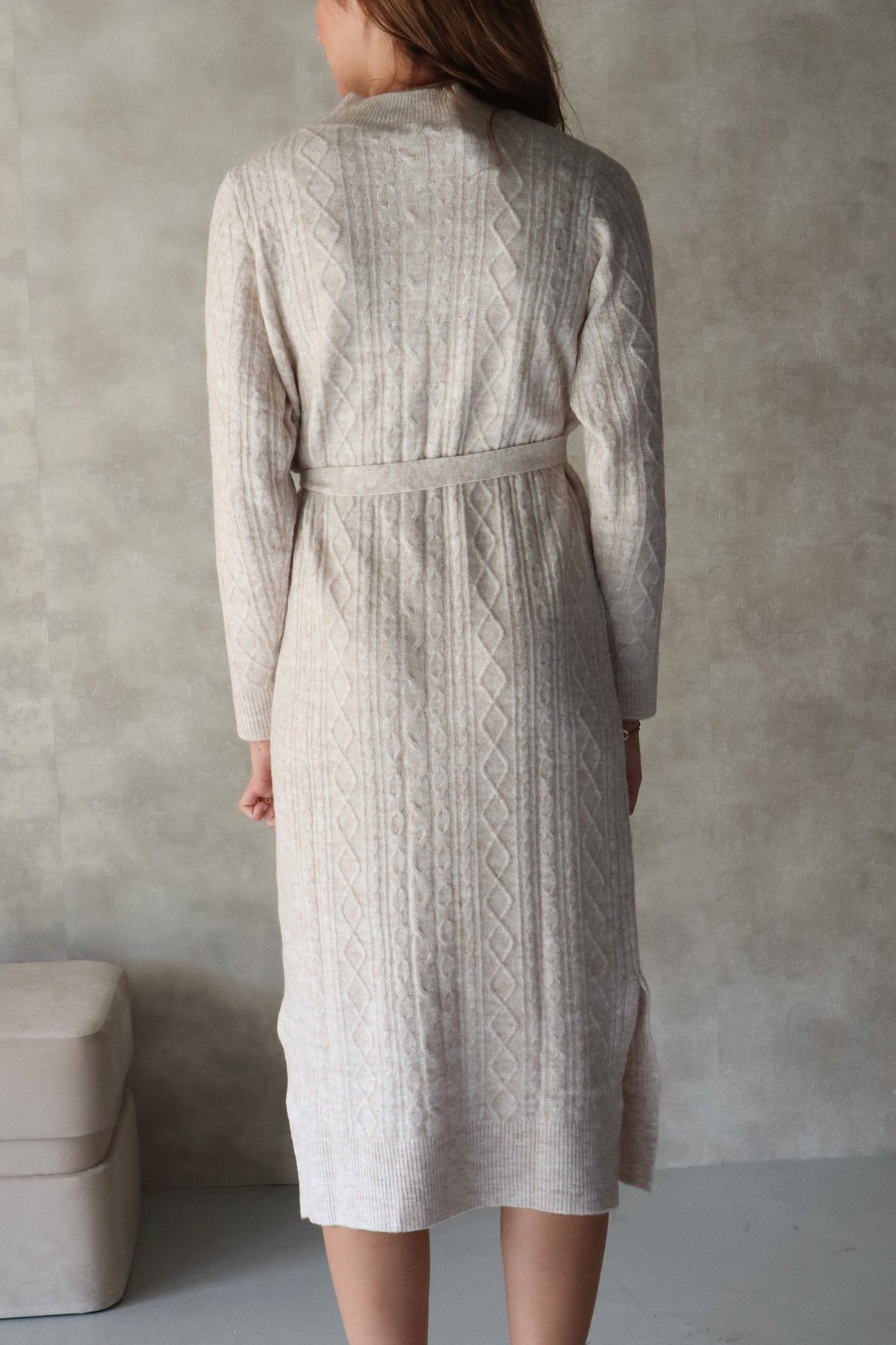 Knit dress sand SL - Bij Keesje