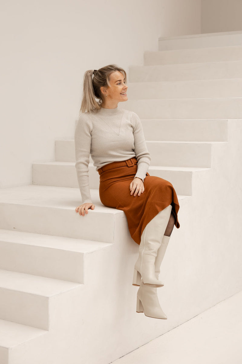 Knit skirt midi brown SL - Bij Keesje