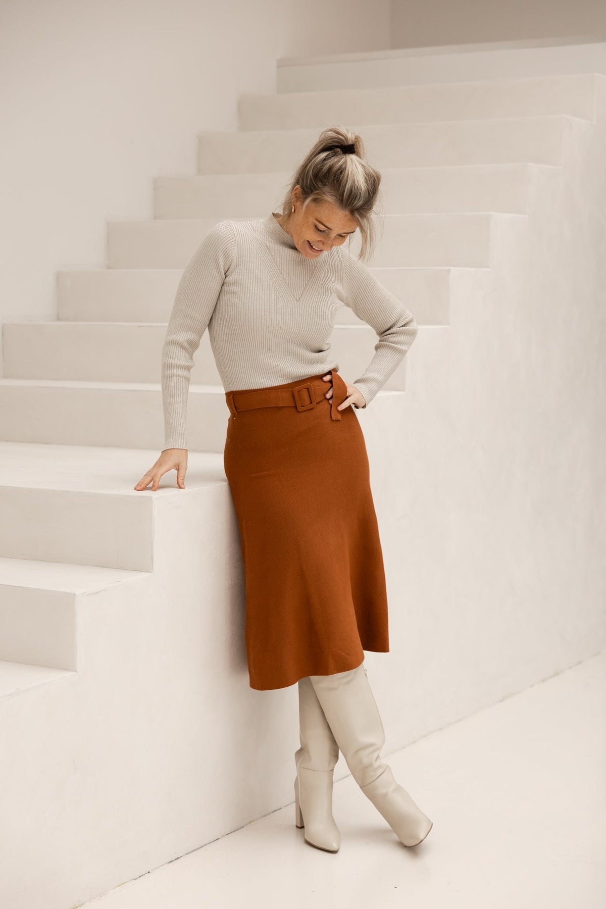 Knit skirt midi brown SL - Bij Keesje