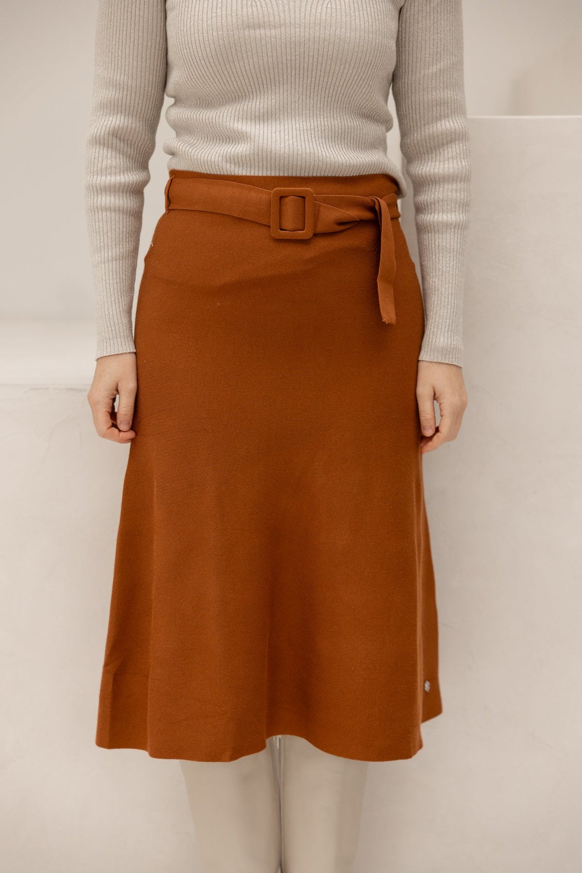 Knit skirt midi brown SL - Bij Keesje