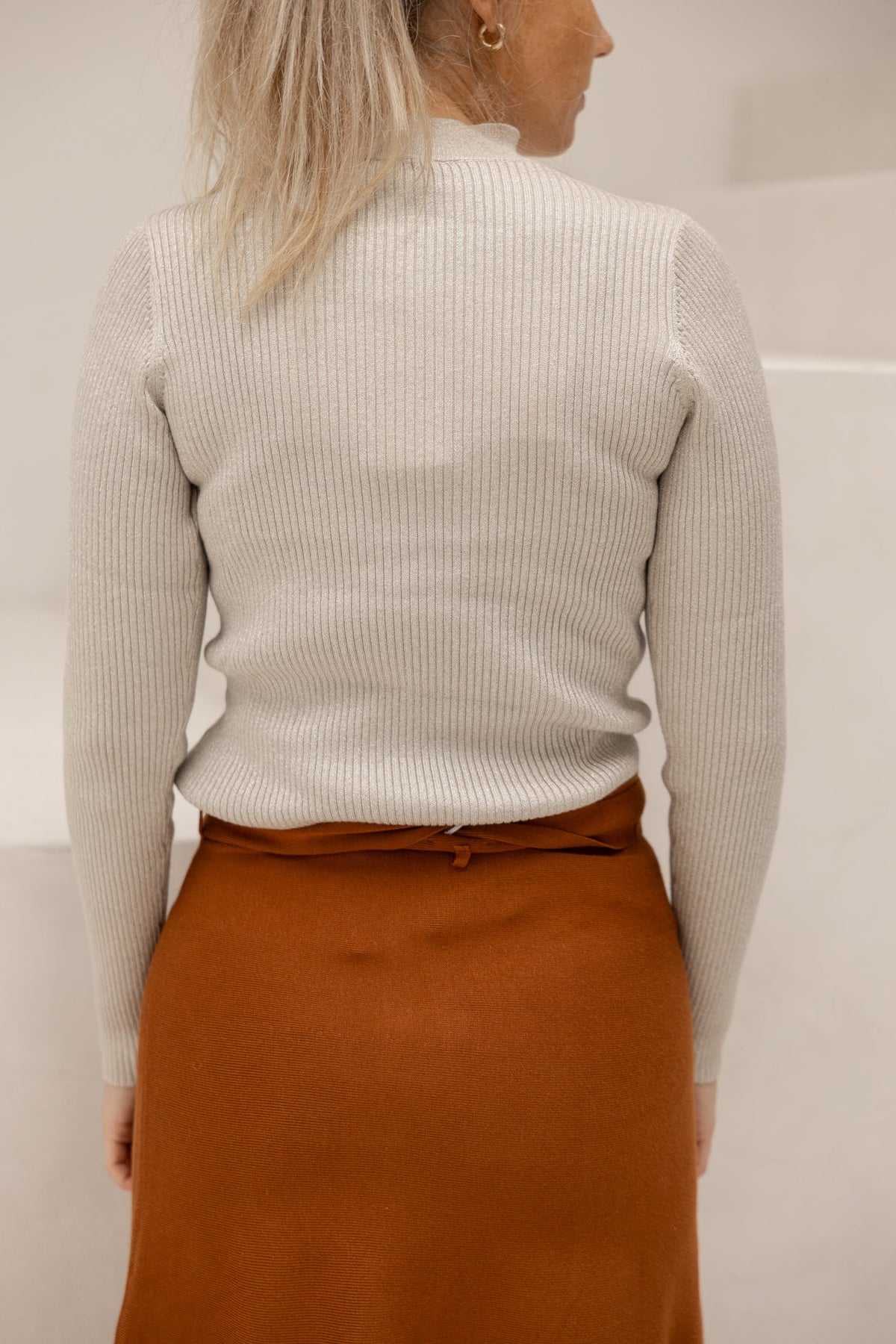 Knit top lurex sand SL - Bij Keesje