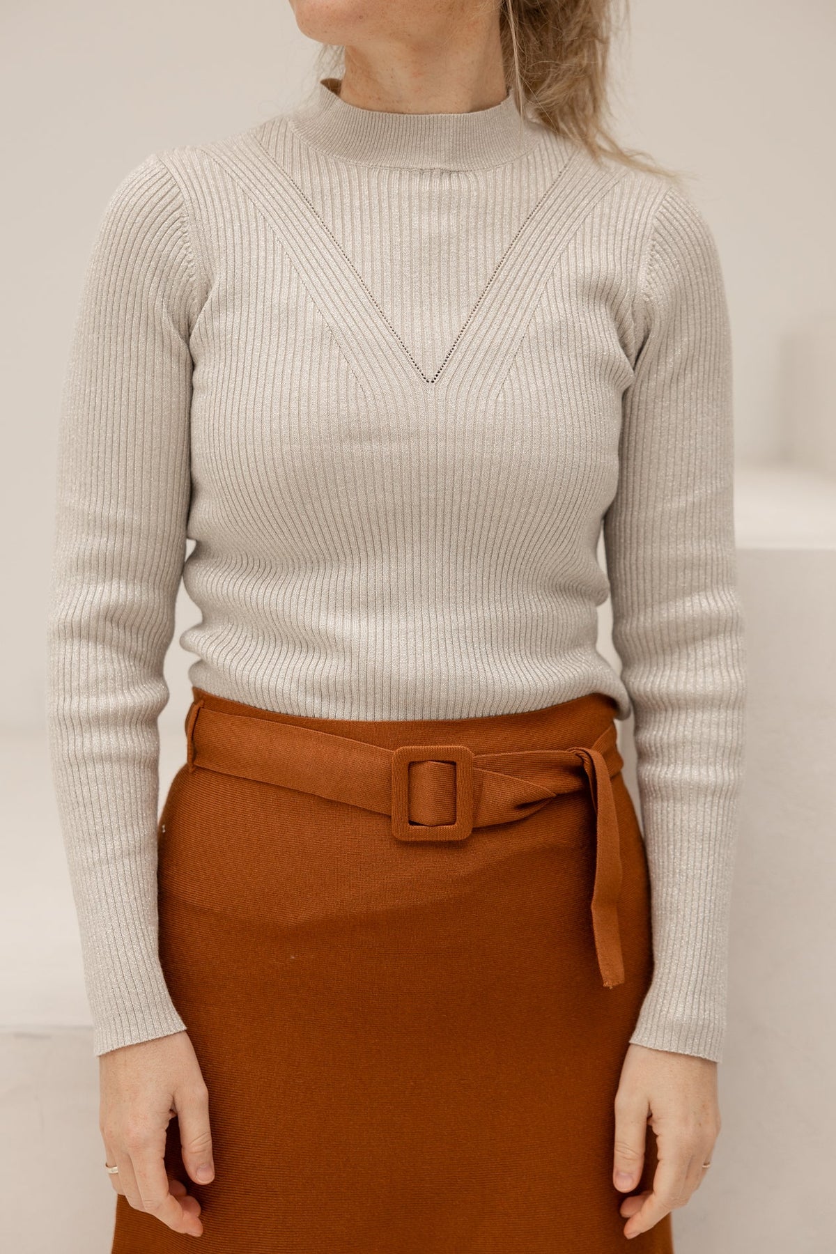 Knit top lurex sand SL - Bij Keesje