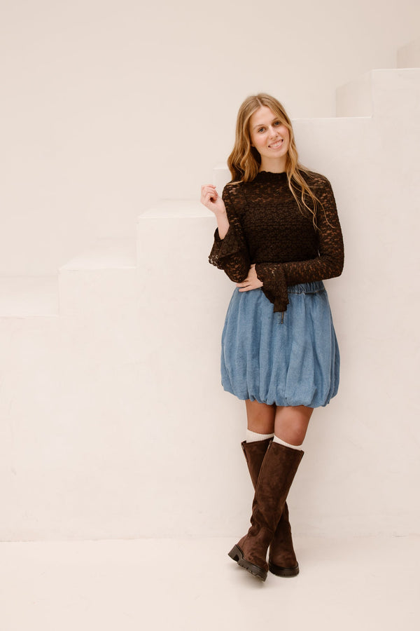 Lace flower top brown - Bij Keesje - Bij Keesje