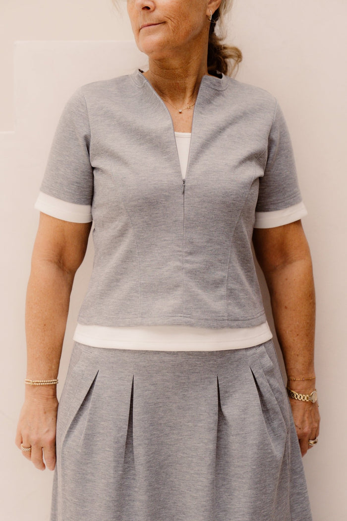 LanceCC Zipper Tee Grey - Melange - Bij Keesje - Co'couture - Top