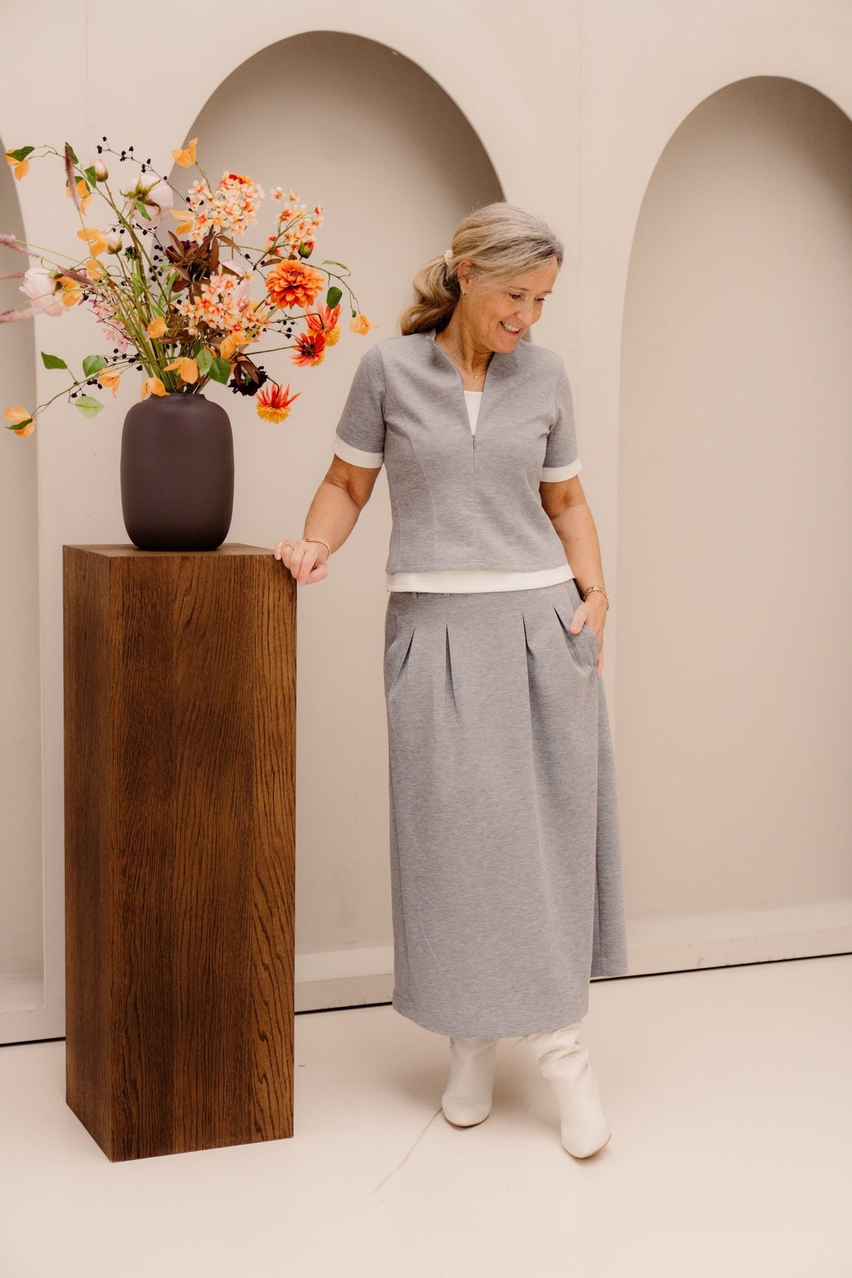 LanceCC Zipper Tee Grey - Melange - Bij Keesje - Co'couture - Top