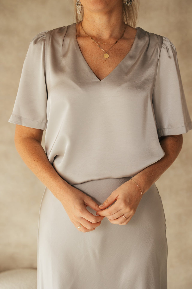 Largo heavy sateen blouse silver - Bij Keesje