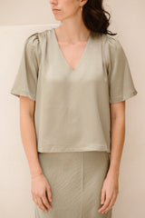Largo heavy sateen blouse smoke green