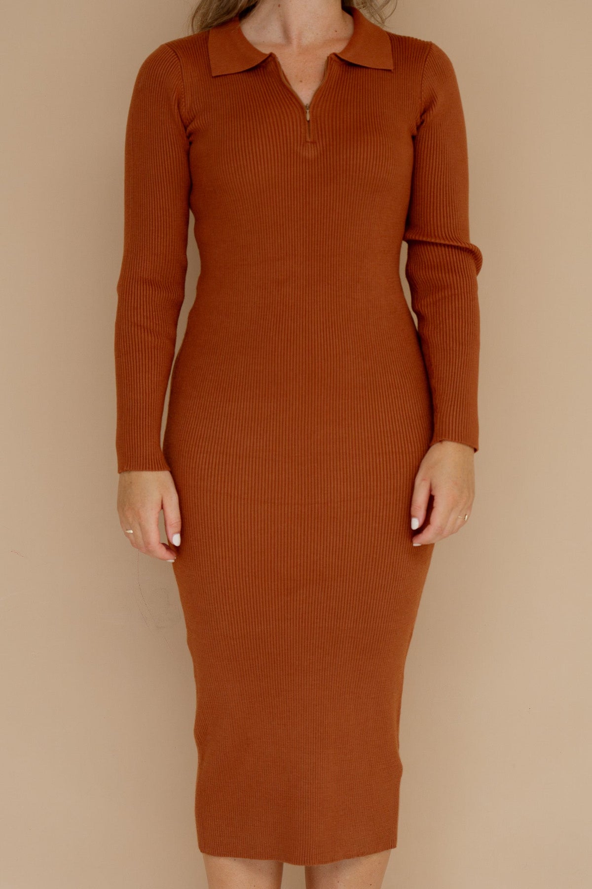 Laurelle dress long sleeve brique - Bij Keesje