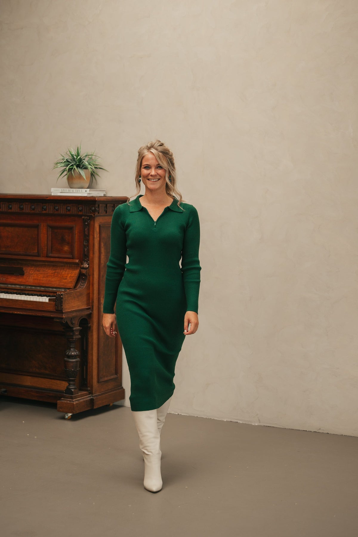 Laurelle dress long sleeve green - Bij Keesje