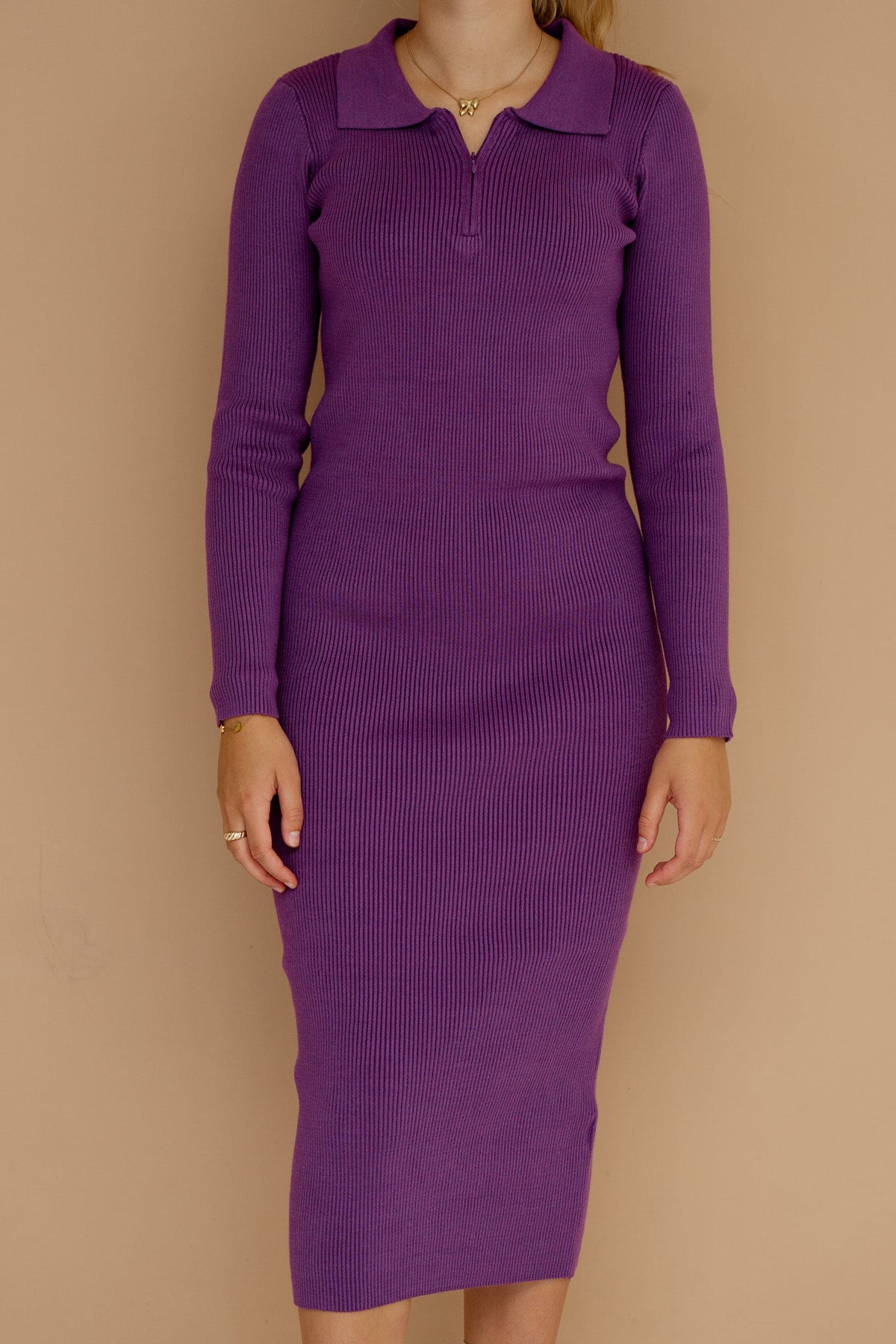 Laurelle dress long sleeve purple - Bij Keesje