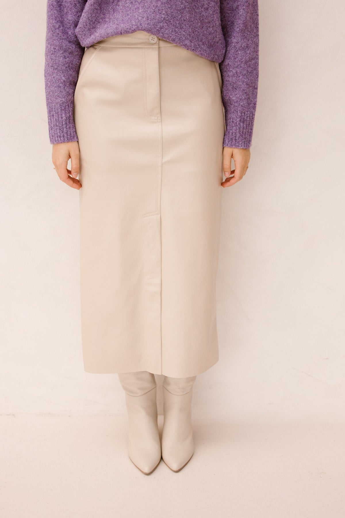 Leather look skirt beige - Bij Keesje - Bij Keesje