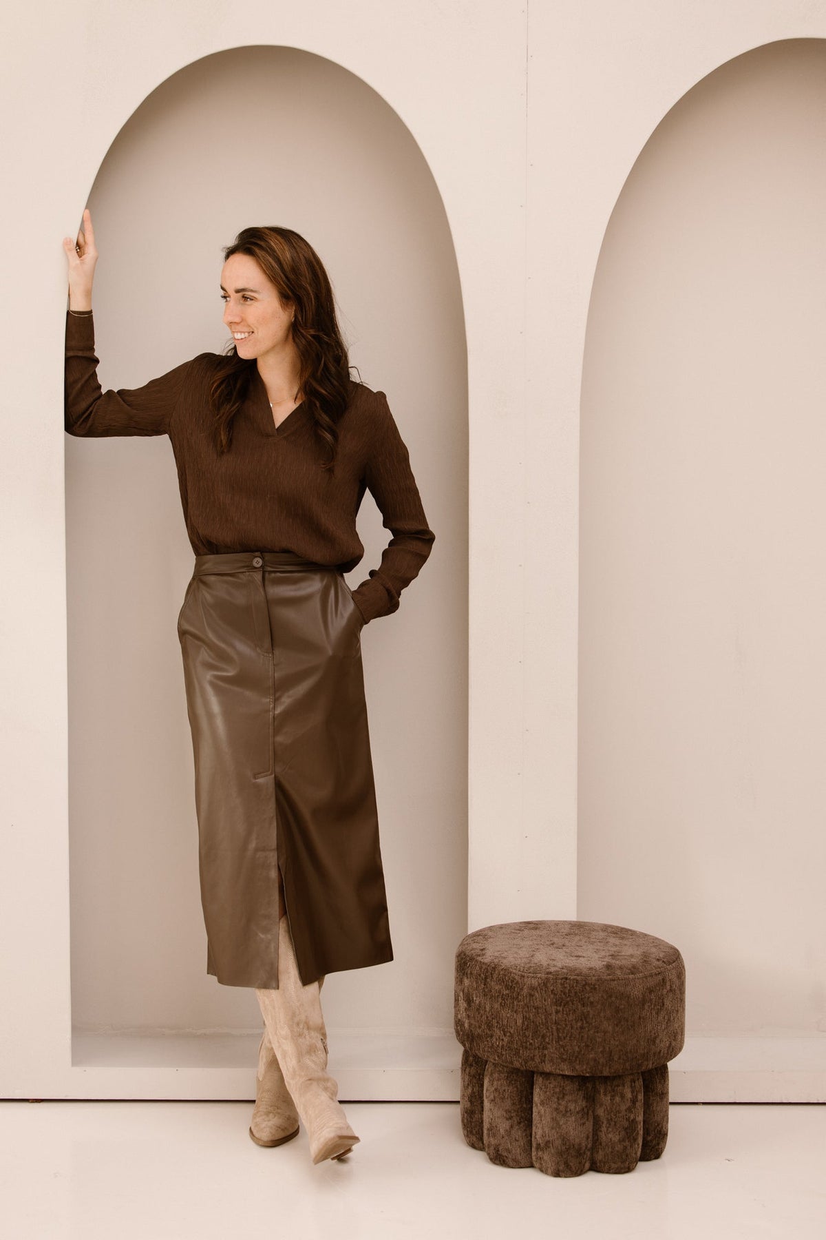 Leather look skirt brown - Bij Keesje - Bij Keesje