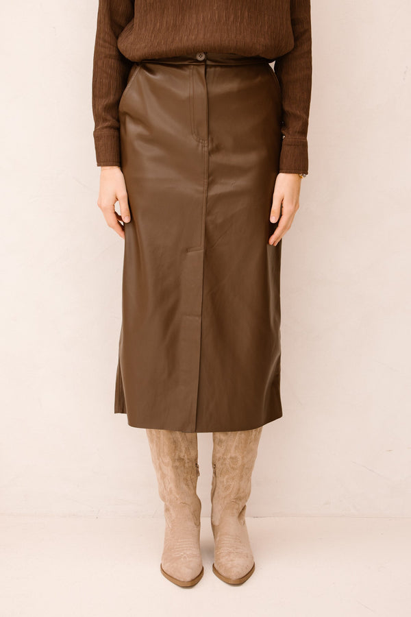 Leather look skirt brown - Bij Keesje - Bij Keesje