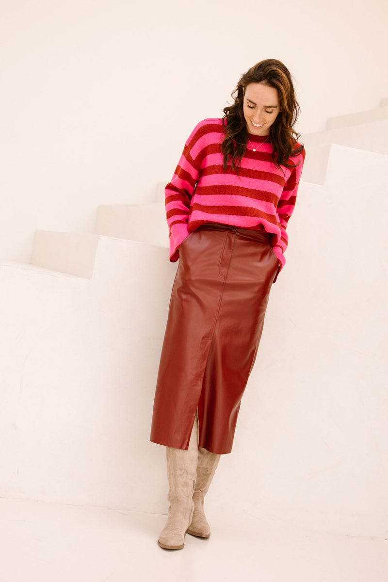 Leather look skirt red - Bij Keesje - Bij Keesje