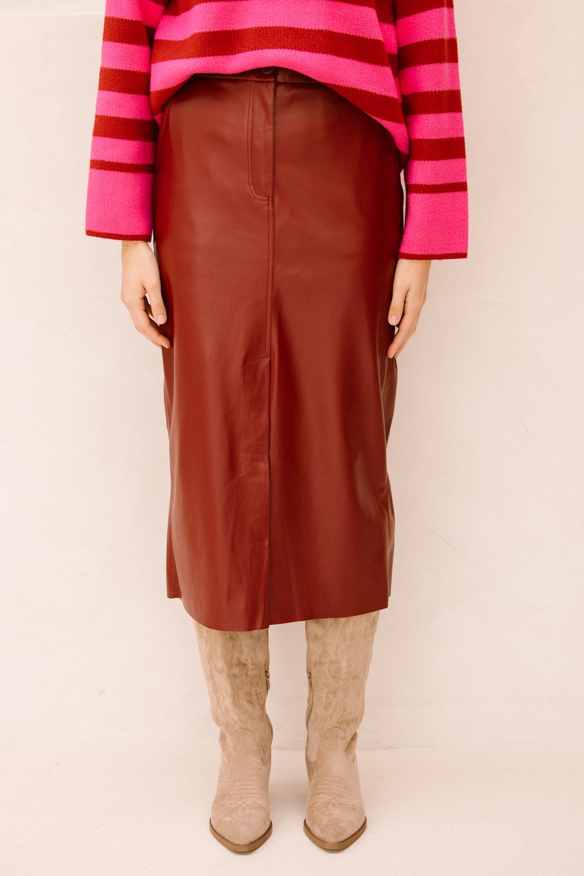 Leather look skirt red - Bij Keesje - Bij Keesje