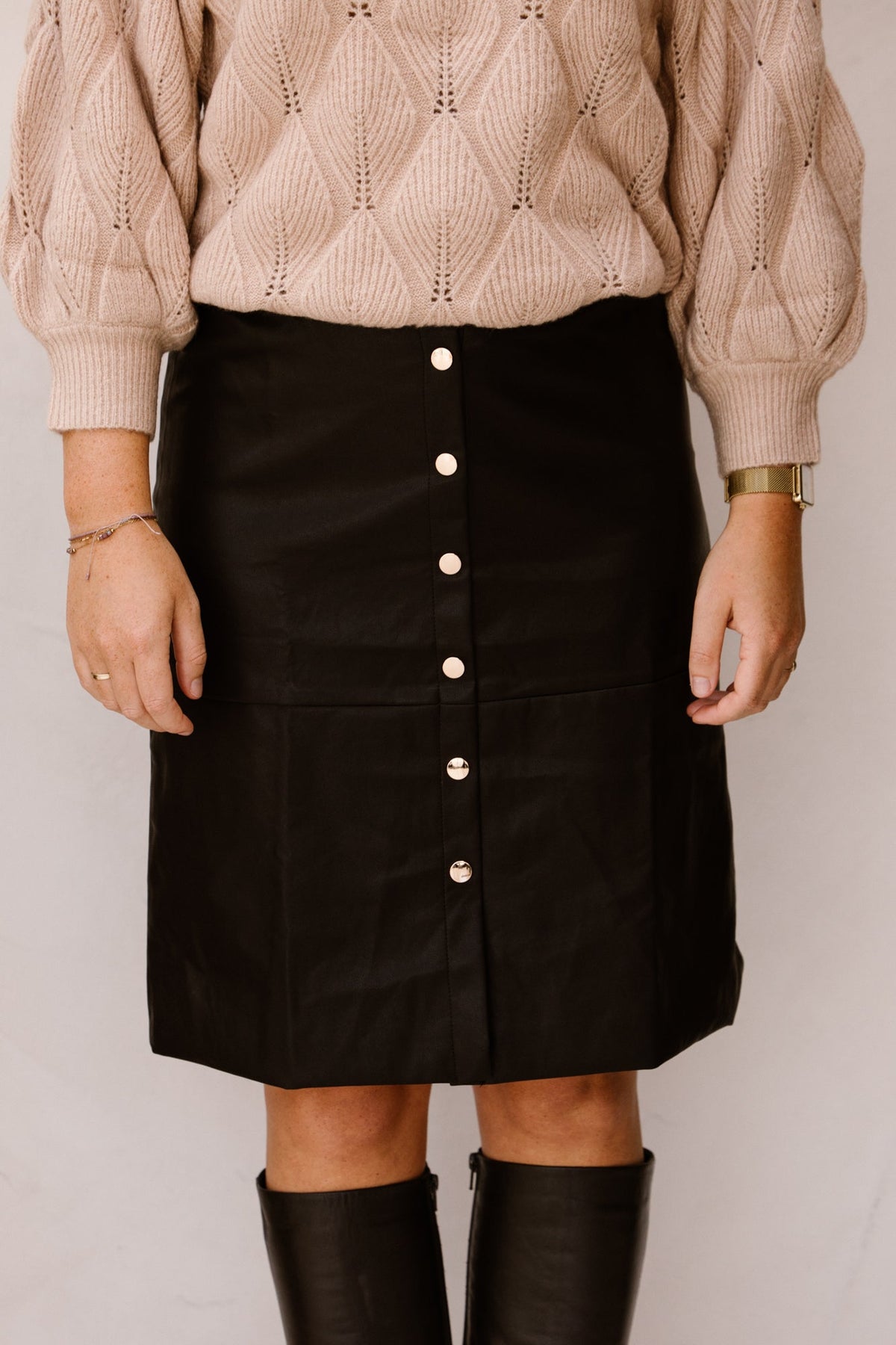 Leather skirt kneelength black - Bij Keesje - Bij Keesje