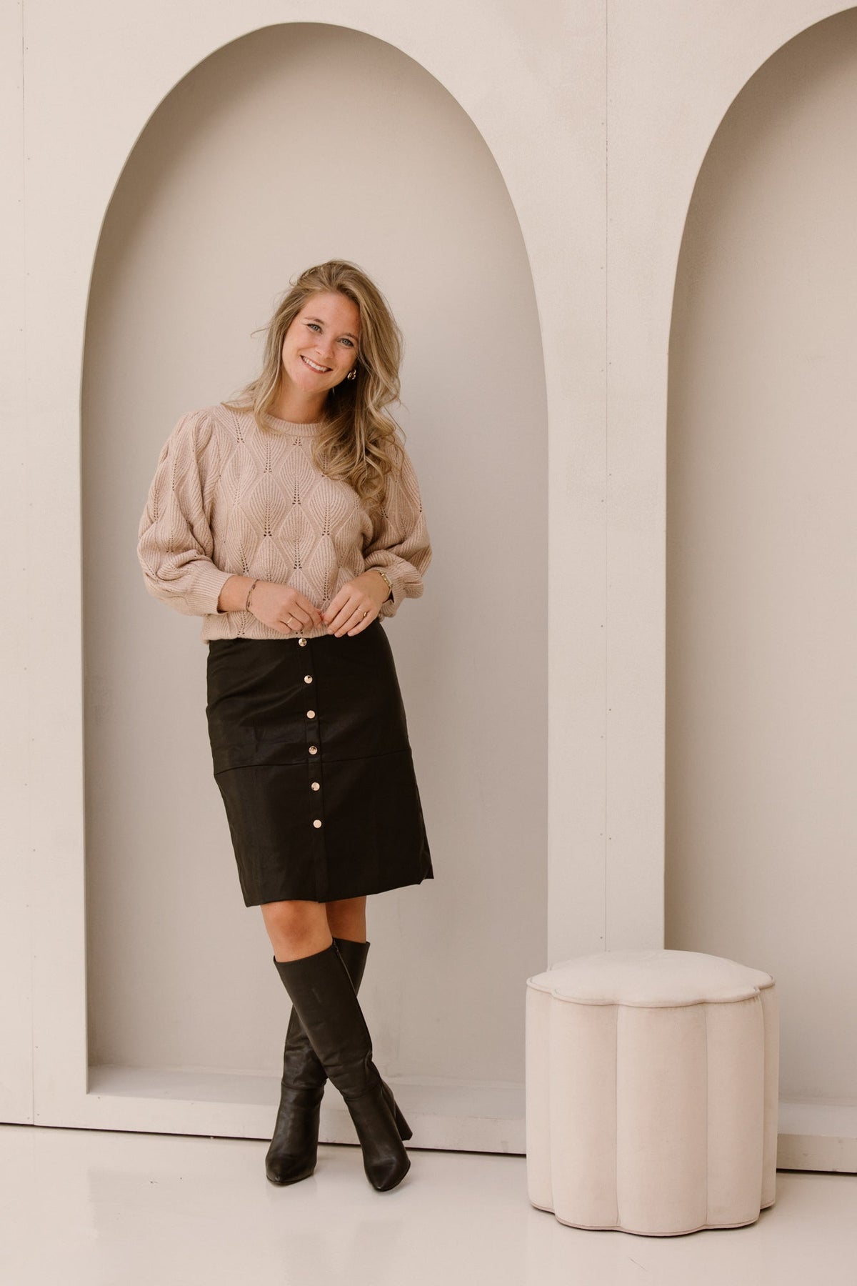 Leather skirt kneelength black - Bij Keesje - Bij Keesje