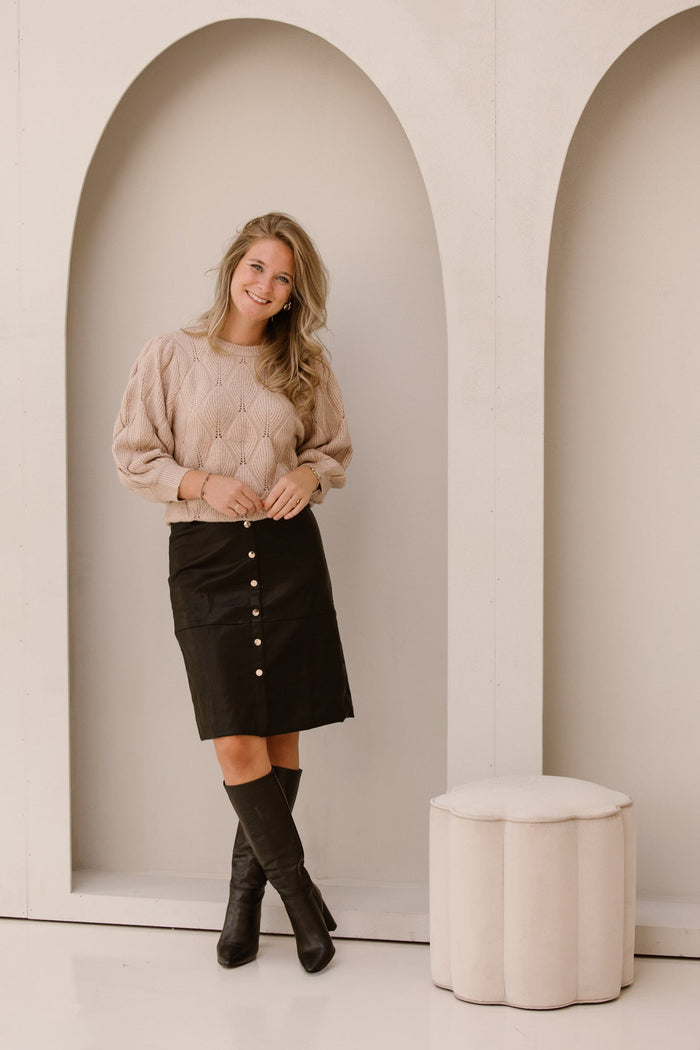 Leather skirt kneelength black - Bij Keesje - Bij Keesje