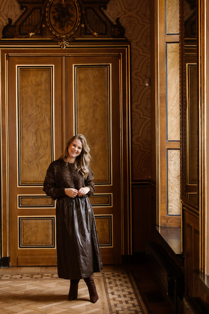 Leatherlook a - line skirt brown - Bij Keesje - Bij Keesje