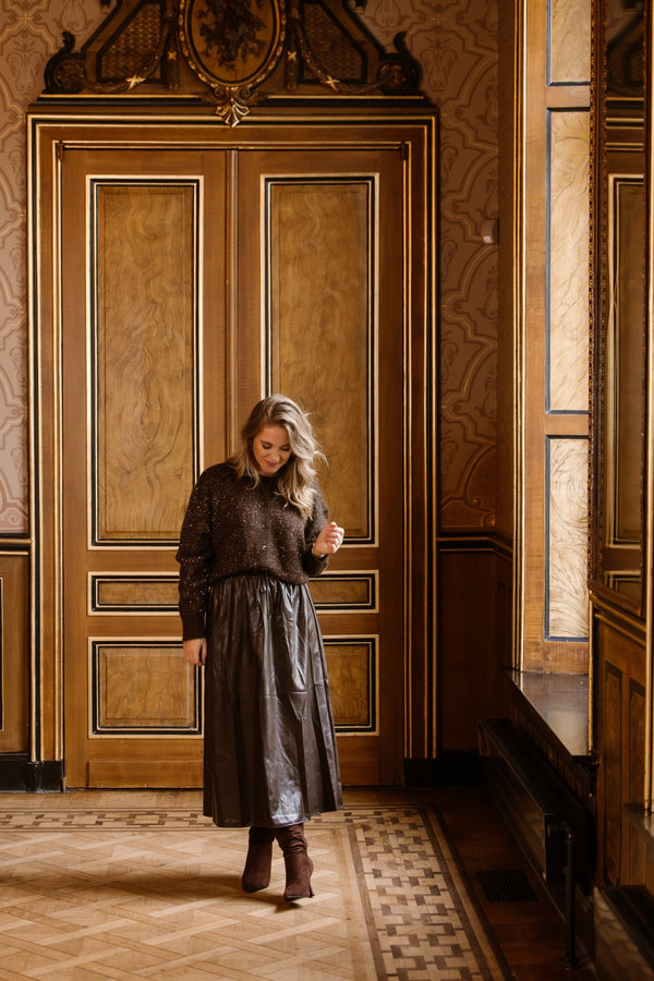 Leatherlook a - line skirt brown - Bij Keesje - Bij Keesje