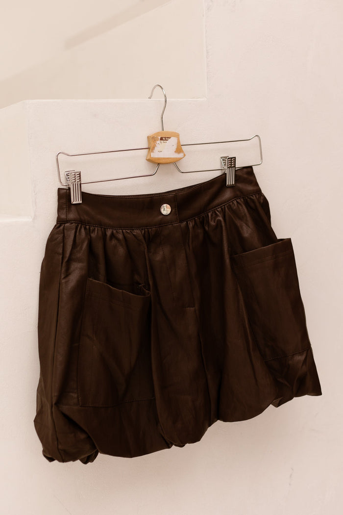 Leatherlook balloon skirt brown - Bij Keesje - Bij Keesje - Rok